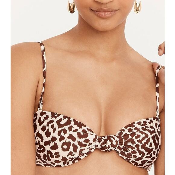J.Crew Knot Bandeau Bikini Top Swimwear Leopard Print Brown Ivory Plus Size 3X - Picture 1 of 7
